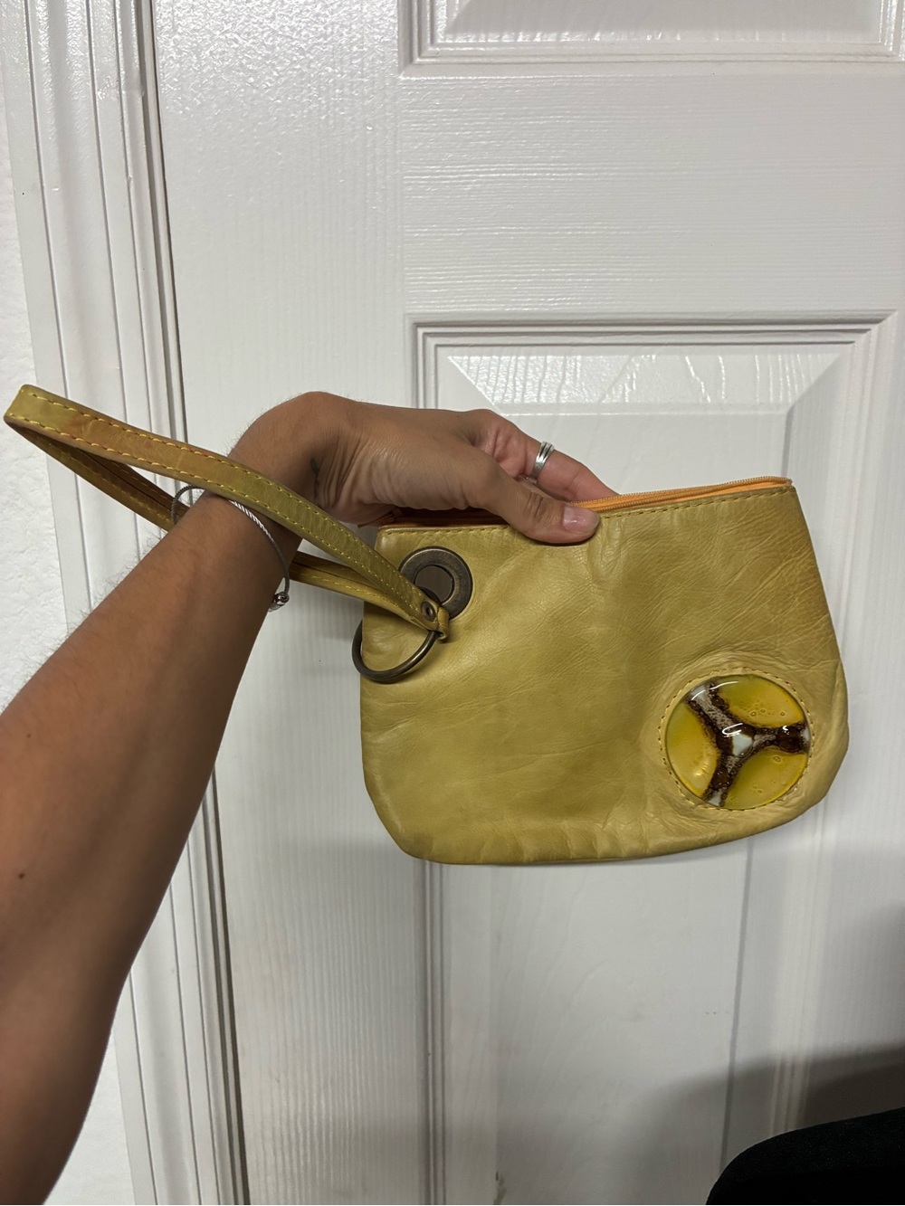 Yellow Leather Wristlet Purse - Women Bags